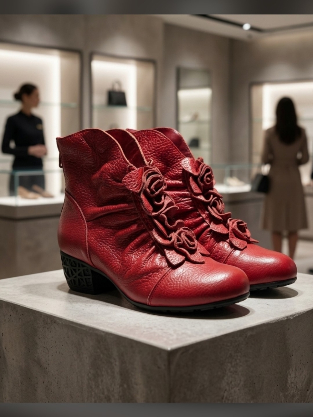 "TRYPIN Rare NIB Ruffled Red Leather Ankle Boots Sz 41 (US 9.5)"